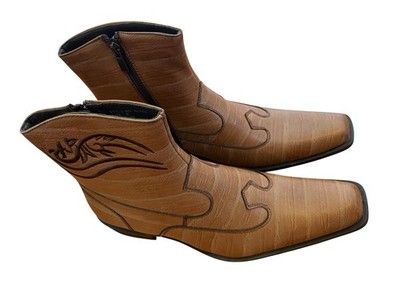 BONAFINI Dress Ankle Boot Mens Square Toe Embroidery Zip D-702 Size 8 Walnut