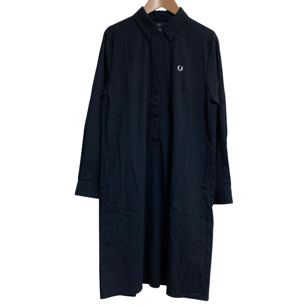 chinese dress ladies Fred Perry | Long sleeved rib shirt dress in black main image 1