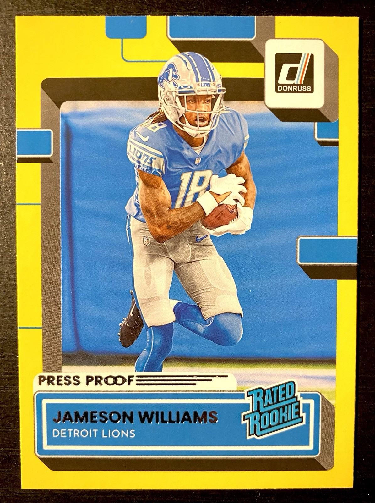 2022 Panini Donruss/ Rated Rookie Jameson Williams #308 Press Proof Yellow (RC)