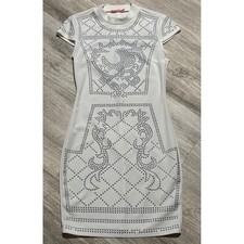 White Studded Bodycon Dress Party Cocktail Statement Mini Dress XS