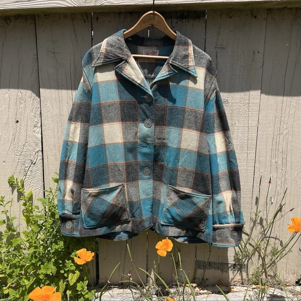 Винтажный 1950-х 1960-х 49er стиль клетку шерсти куртка на Kasual Koat, женщин большой - Изображение 3 из 4