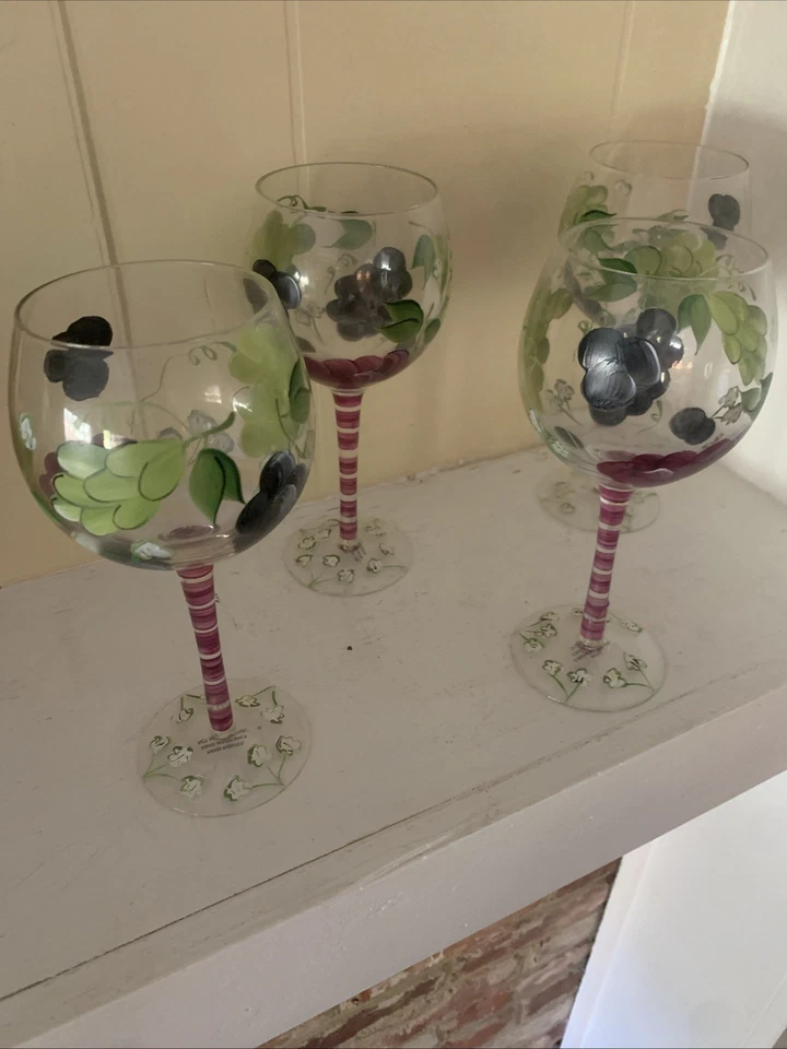 Juego de 4 copas de vino artísticas pintadas a mano de gran capacidad regalo perfecto Foto 2 de 4