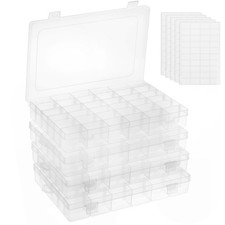 OUTUXED 4 Pack 36 Grids Plastic Bead Organizer Box with Dividers, Clear Craft Ta