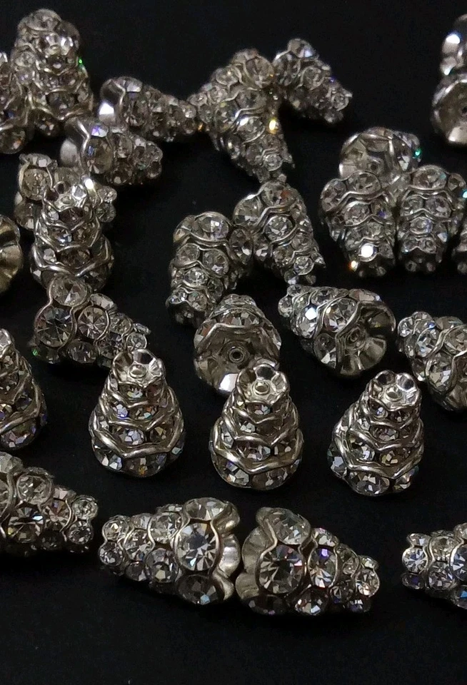 10pz perline separatori a Cono,mm13 con 4 file di Cristalli,Metallo.Preziosi. - Immagine 2 di 4