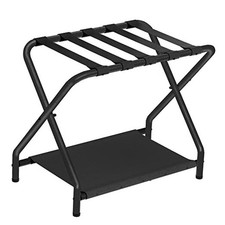 Luggage Rack, Folding Suitcase Stand with Fabric Storage Shelf for 1 Black