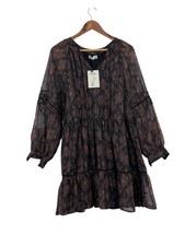 Nari Smock Dress Size 20 Black Gold Tiered Boho Sheer Lined NWT New