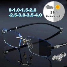 Photochromic Gunmetal Progressive Rimless Reading Glasses Anti-blue Magnifier