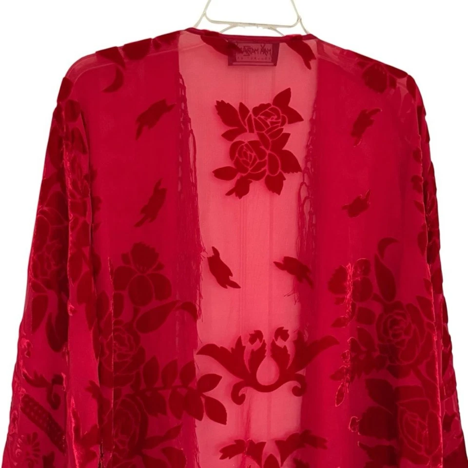 Chaqueta Kimono Maya Matazaro Terciopelo Rojo Teñida a Mano Corta Foto 4 de 4