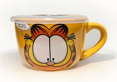 #ad NEW Garfield Large 24oz Orange Ceramic Soup Coffee Mug w Pressure Release Lid $24.99