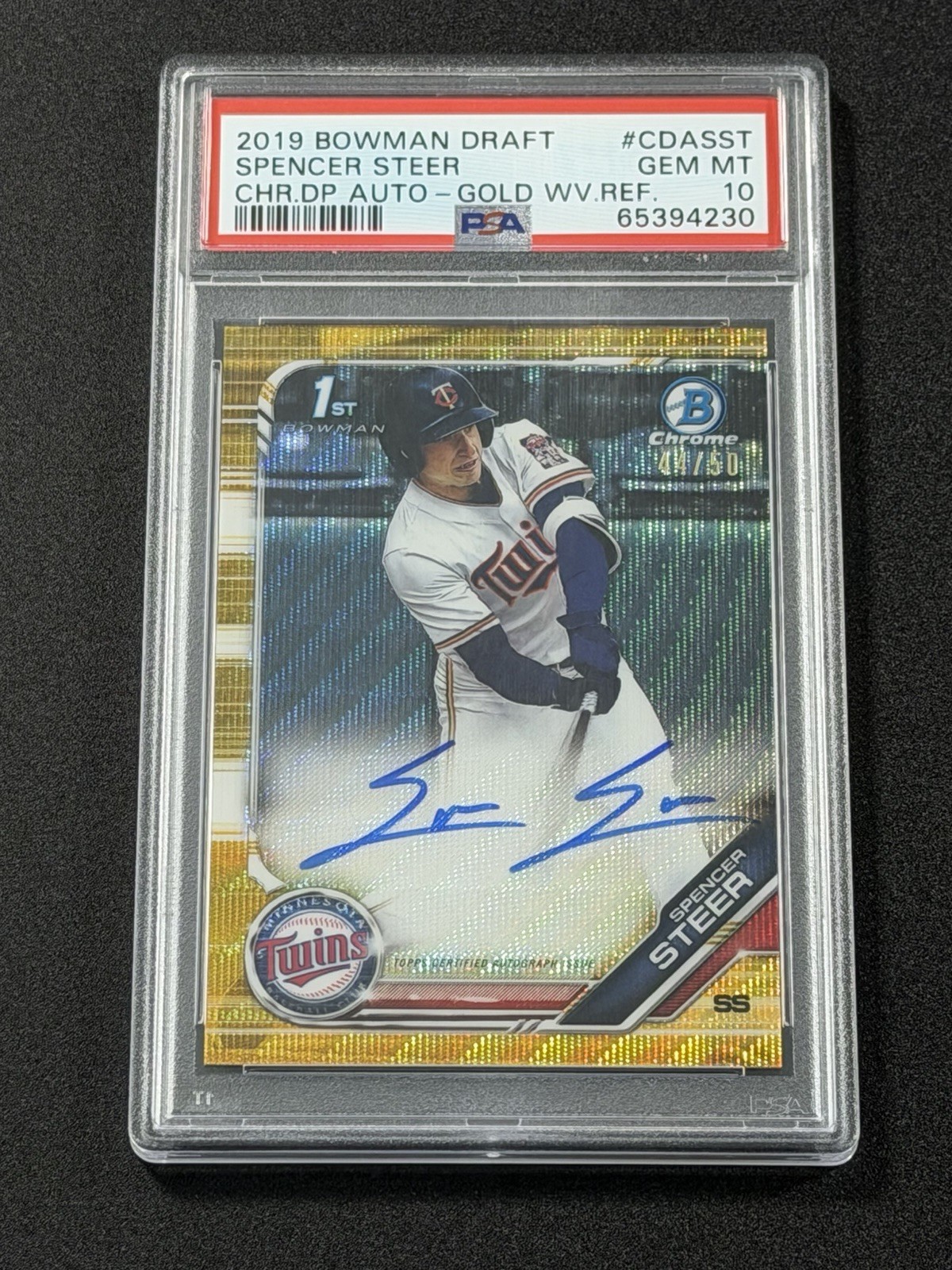 2019 Bowman Draft Spencer Steer 1st Chrome Auto Gold Wave /50 PSA 10 GEM MINT