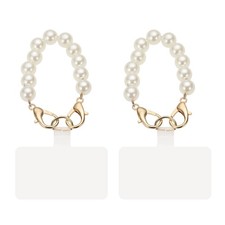 2Pcs Phone Wrist Strap 6" Cellphone Pearl Chain with Tether Tabs  Gold Clasp