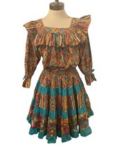 VTG SQUARE UP FASHIONS 80s Womens M Western Prairie Line Dancing 2PC Set USA
