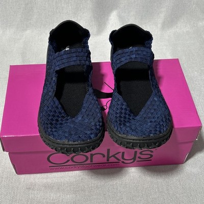 Corkys Dark Denim Liz Woven Sandals Size 9