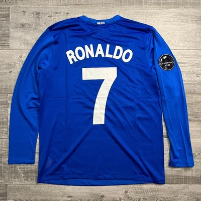 NIKE Cristiano Ronaldo Manchester United 2008 Retro Blue Jersey Long Sleeve #7