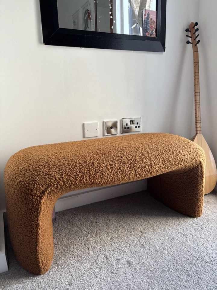 Faux Fur Ottoman And Pillows, Plush Stool Brown - Image 2 of 4