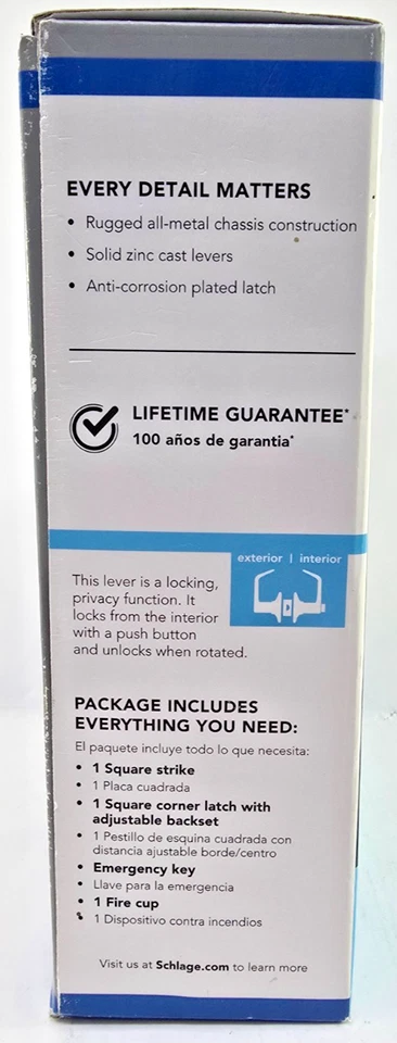 Manija de puerta de privacidad (cama/bañera) Schlage Light comercial Foto 4 de 4