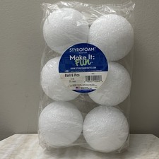 STYROFOAM Make It Fun 3in White Craft Foam Balls, 6 Pcs BA3S 