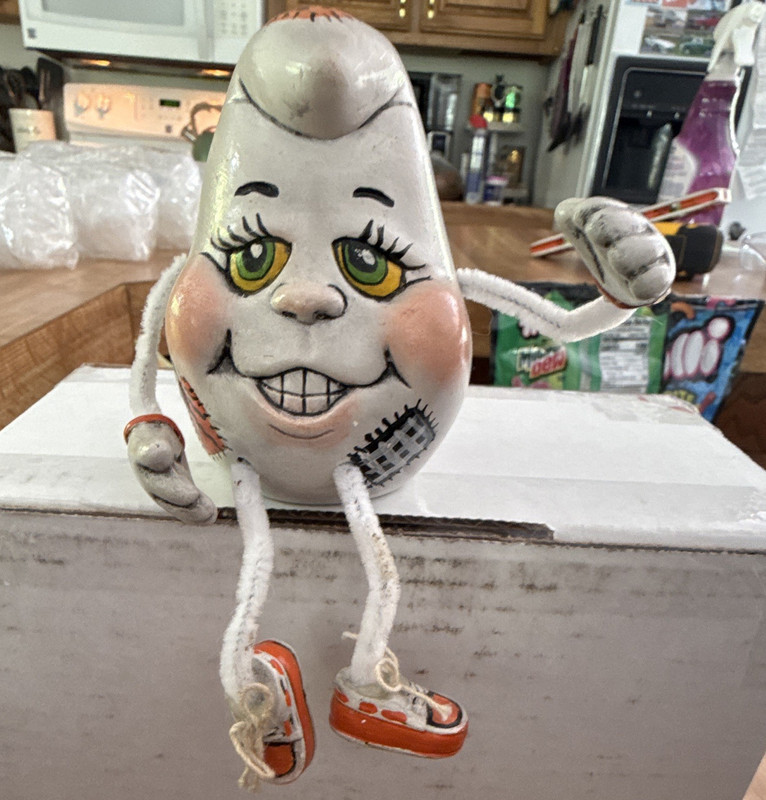 Hand Painted Ceramic Egg Figurine 6in White Orange Black Signed 1992 Handmade