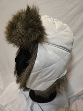 Eddie Bauer Trapper Flap Aviator Faux Fur Quilted White Hat Cap Adult Size S/M