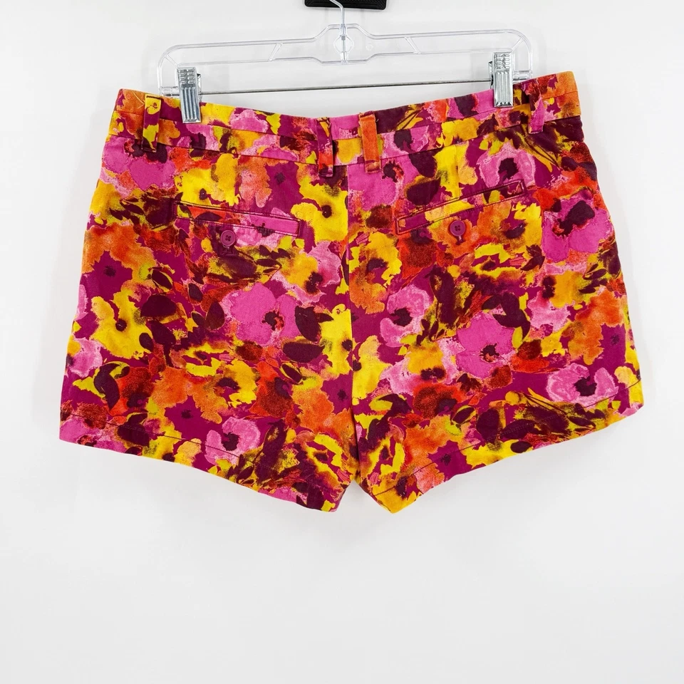 Ann Taylor LOFT Rosa Floral Algodón Cremallera Mosca Frente Plano Informal Corto Talla 14 Foto 2 de 4