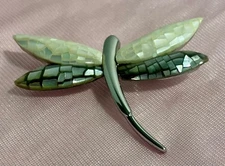 Vintage Modernist Mother-of-Pearl Mosaic Dragonfly Pin or Pendant FREE SHIPPING 