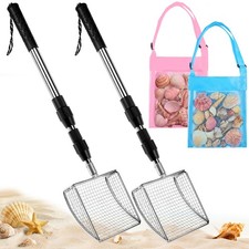 2 Shark Tooth Sifters with 2 Seashell Bags,Sand Sifter Shovel with Extendable...
