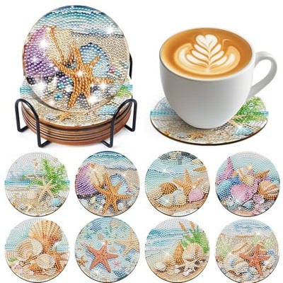  Ocean Diamond Art Coasters - 8 Pcs Sea Diamond Painting Coasters DIY Gem 