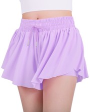 Girls Flowy Shorts, 2 in 1 Preppy Butterfly Shorts with Spandex Liner for Che...