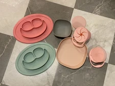 EZ PZ Silicone Baby Toddler Self-Feeding Mats x2 + Silicone Plate, Bowl, Snack