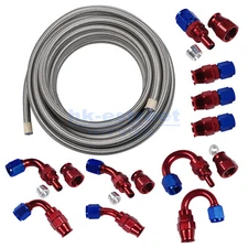 AN6 3/8" 20Ft Stainless Steel Braided PTFE Fuel Hose E85 Oil Gas Fuel Line kit