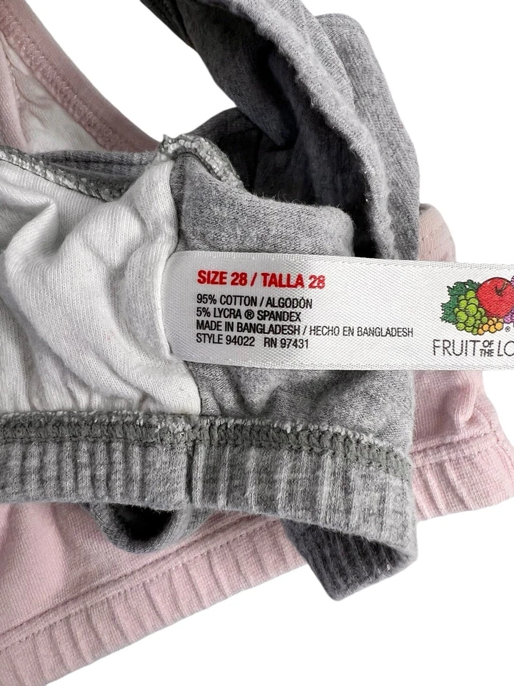 Lot of 2  Fruit Of The Loom Girls Sports Bra 28 Tank Yoga Fitness 2 Pk Pink Gray - Image 3 of 4