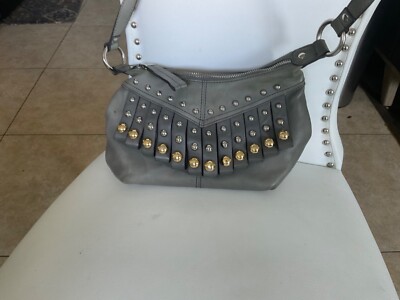 B.Makowski unique crossbody,grey leather with gold and silver adds.