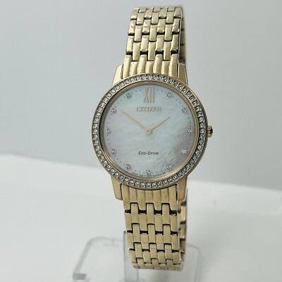 Citizen Silhouette Eco-Drive Sapphire MOP Crystal Rose Gold 30mm Watch 5.75\