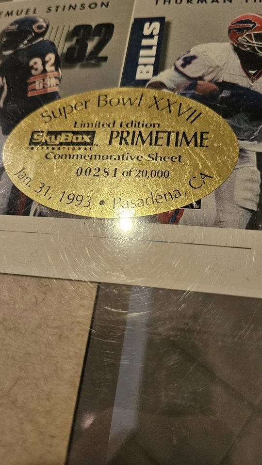 Skybox Primetime Super Bowl XXVII 1993 hoja conmemorativa sin cortar #00281/20.000 Foto 2 de 4