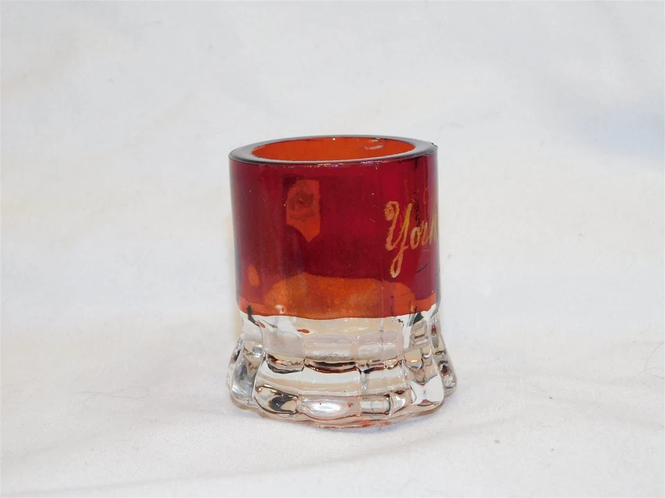Antique Ruby Stained EAPG Glass Toothpick Holder Shot Glass YORK NEBR SOUVENIR - Image 2 of 4
