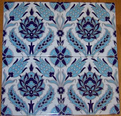 12 Iznik Blue Tulip & Carnation Pattern 8''x8'' (20cm x 20cm) Turkish Ceramic Tile