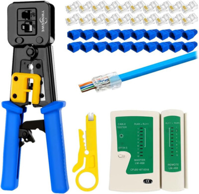 RJ45 Crimp Tool Kit Pass through for Cat5 Cat5E Cat6 Modular Plugs Connectors