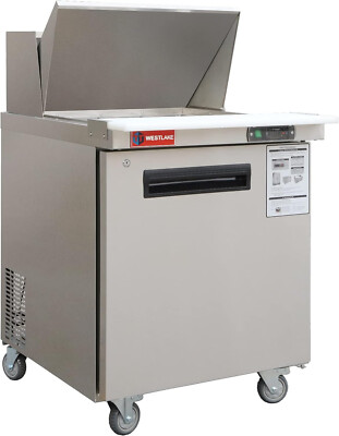 Mega Top Sandwich Salad Prep Table, 27'' 1 Door Refrigerated Prep Table, 12 Pans