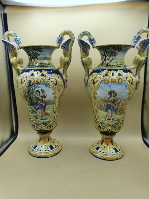 Nevers rare paire vases saisons signés I Hauteur 43 largeur 24 cm