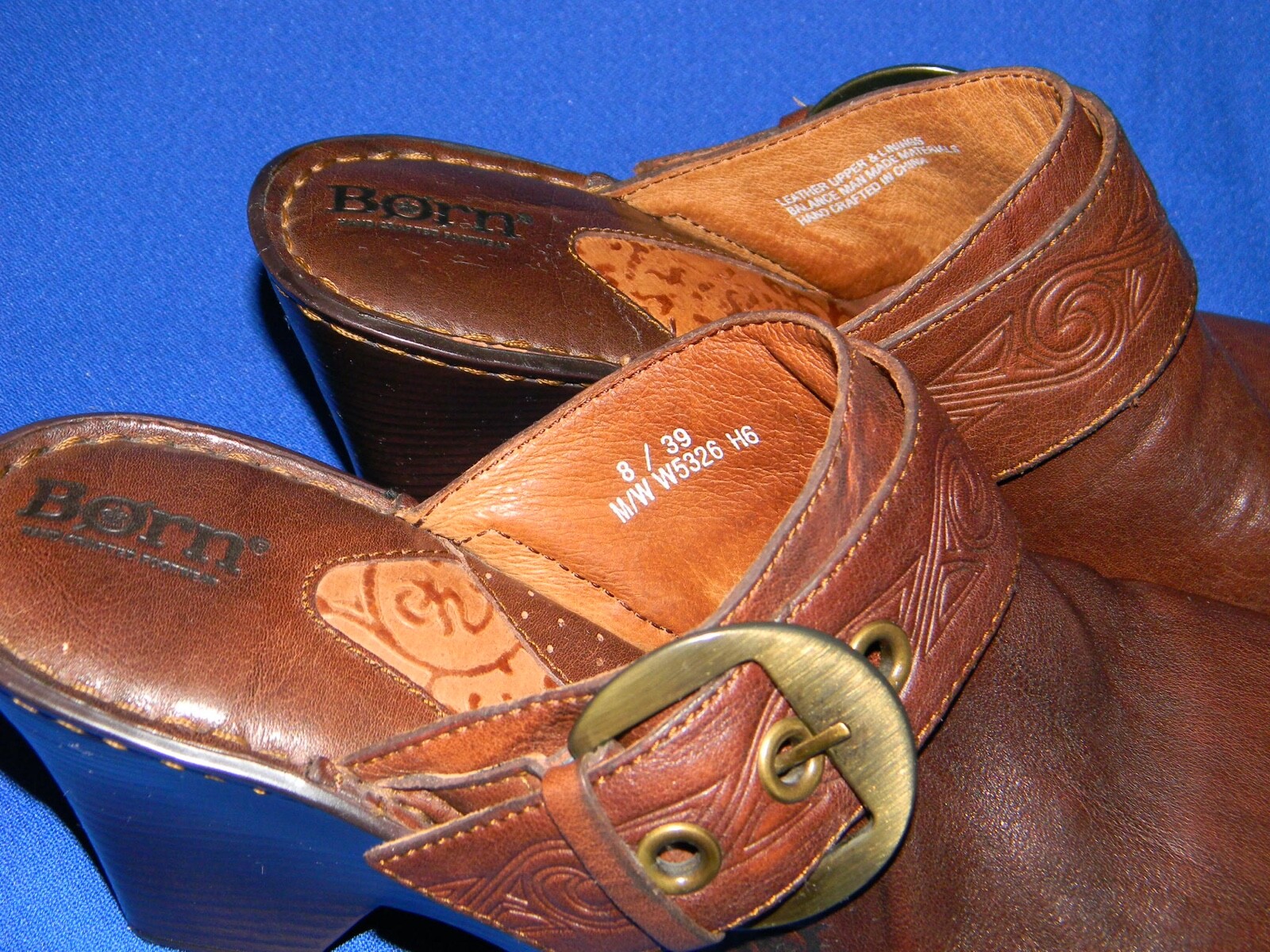 PANTOFOLA D’ORO Sandali con zeppa BORN slide marrone fibbia ottone slip on mules zoccoli donna taglia 11