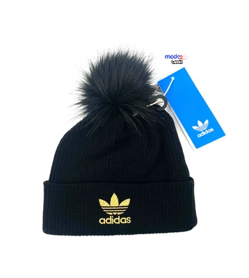 Adidas Originals Damen Bommelmütze Schwarz Gold Logo-One Size-GR3019