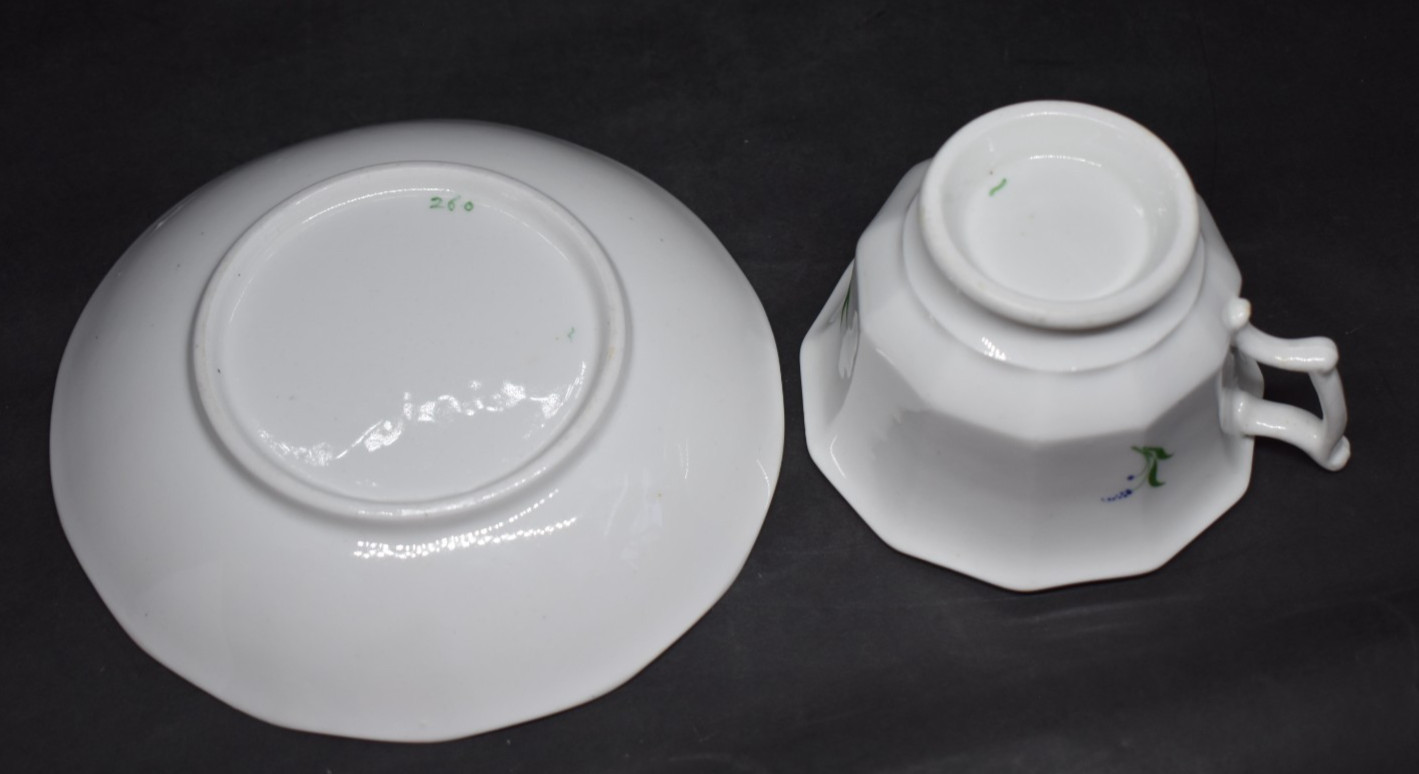 1840's English Staffordshire Sprig Ware Soft Paste Porcelain Tea Cup & Saucer