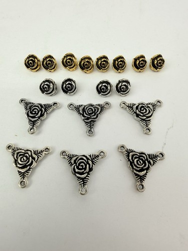 16 Pc Antiqued Silver Y Rose Chain Connectors- Antiqued Gold & Silver Rose Beads