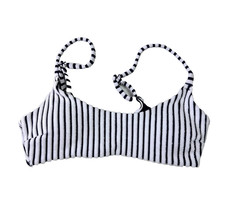 NWT Aerie Scoop Bikini Top Striped Ribbed Adjustable Blue White Size S