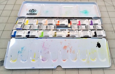 SCHMINCKE AKADEMIE AQUARELL WC SET  NEW 12 half  & 12 whole pans IN SMALLER CASE
