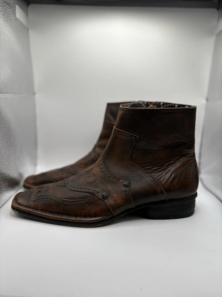 Botas de salón Mark Nason Chukka para hombre talla 8,5 cremallera lateral marrón Rock N Roll Foto 2 de 4