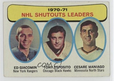 1971 Topps League Leaders Ed Giacomin Tony Esposito Cesare Maniago #5 HOF 10j2
