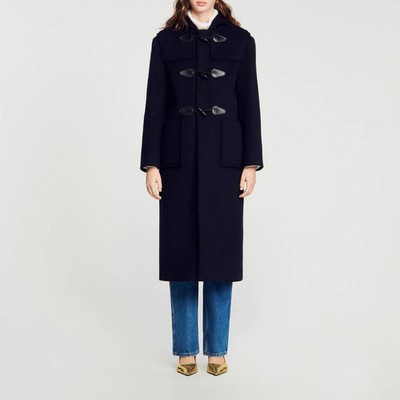 Sandro Paris Damen Mantel Blau Größe 42 XL Wollmischung Lang SFPOU00602