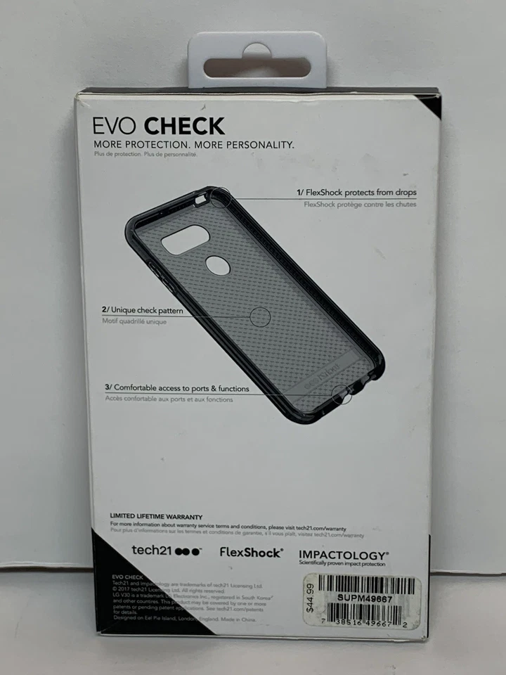 Tech21 Evo Check FlexShock Case for LG V30 - Smokey Black, NEW in Box - Image 4 of 4
