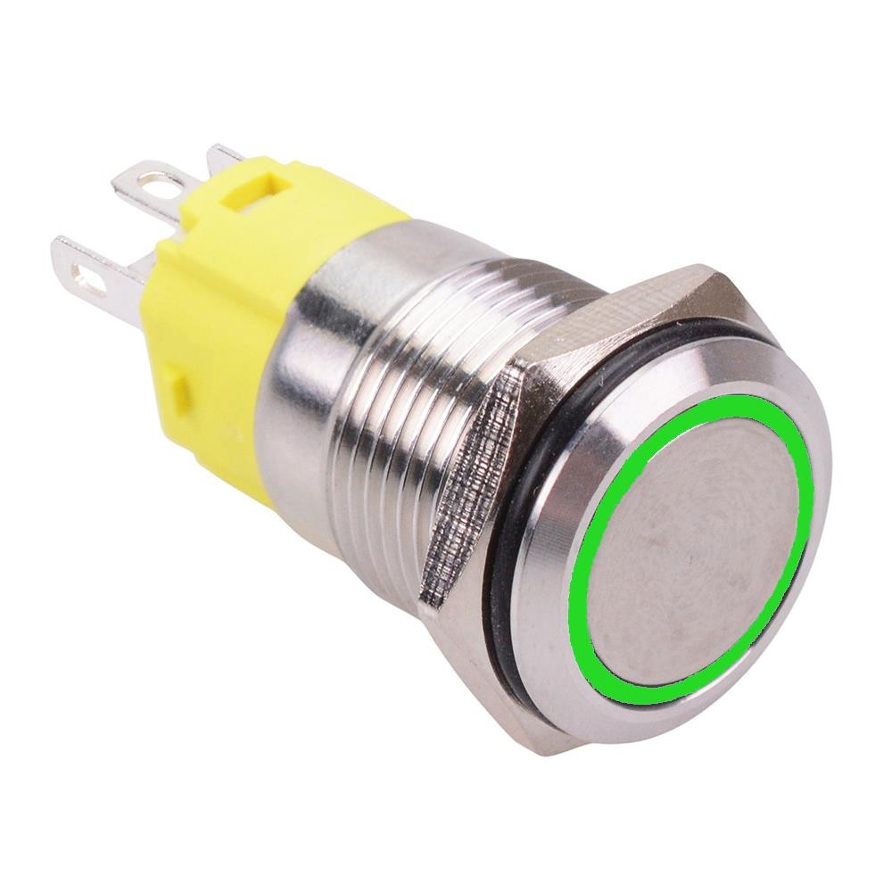 Green LED On-(On) Momentary 16mm Vandal Resistant Push Switch NO/NC